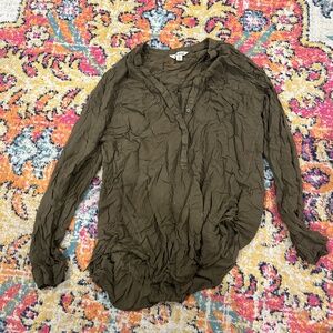 Army Green Lucky Brand Linen Button Up Shirt